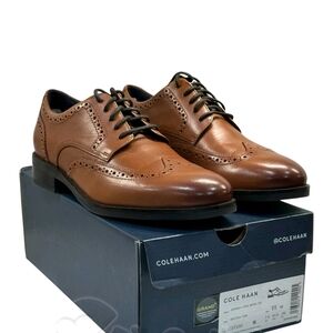 Cole Haan Grand+ Plus Men Sz 11 Wingtip Oxford Shoes British Tan Dress C37330